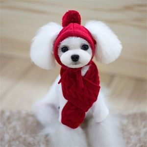 Hat for Dogs Winter Warm Stripes Knitted Hat+Scarf